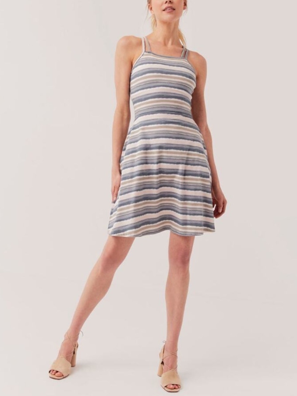 Pact Swell Striped Strappy fit & flare dress, Organic Cotton Blend, Size L